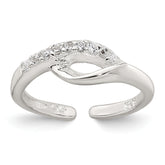 Sterling Silver Polished Fancy CZ Adjustable Toe Ring